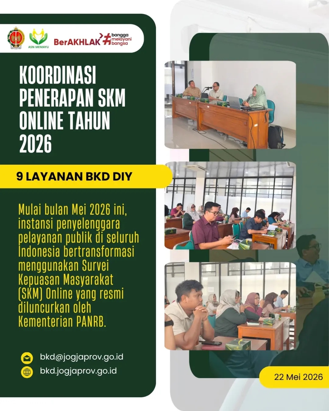 Optimalkan Pelayanan Publik, BKD DIY Menyelenggarakan Koordinasi dan Uji Coba Penerapan SKM Online Terintegrasi Kemenpan RB