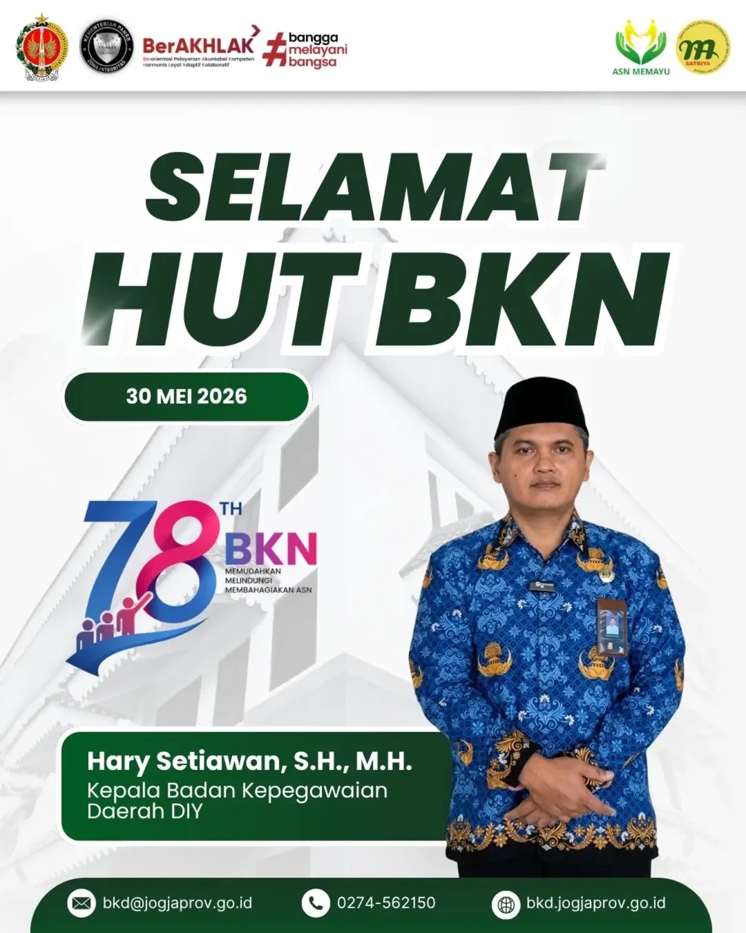 Peringati HUT ke-78 BKN, BKD DIY Ajak ASN Perkuat Profesionalisme dan Transformasi Manajemen Aparatur