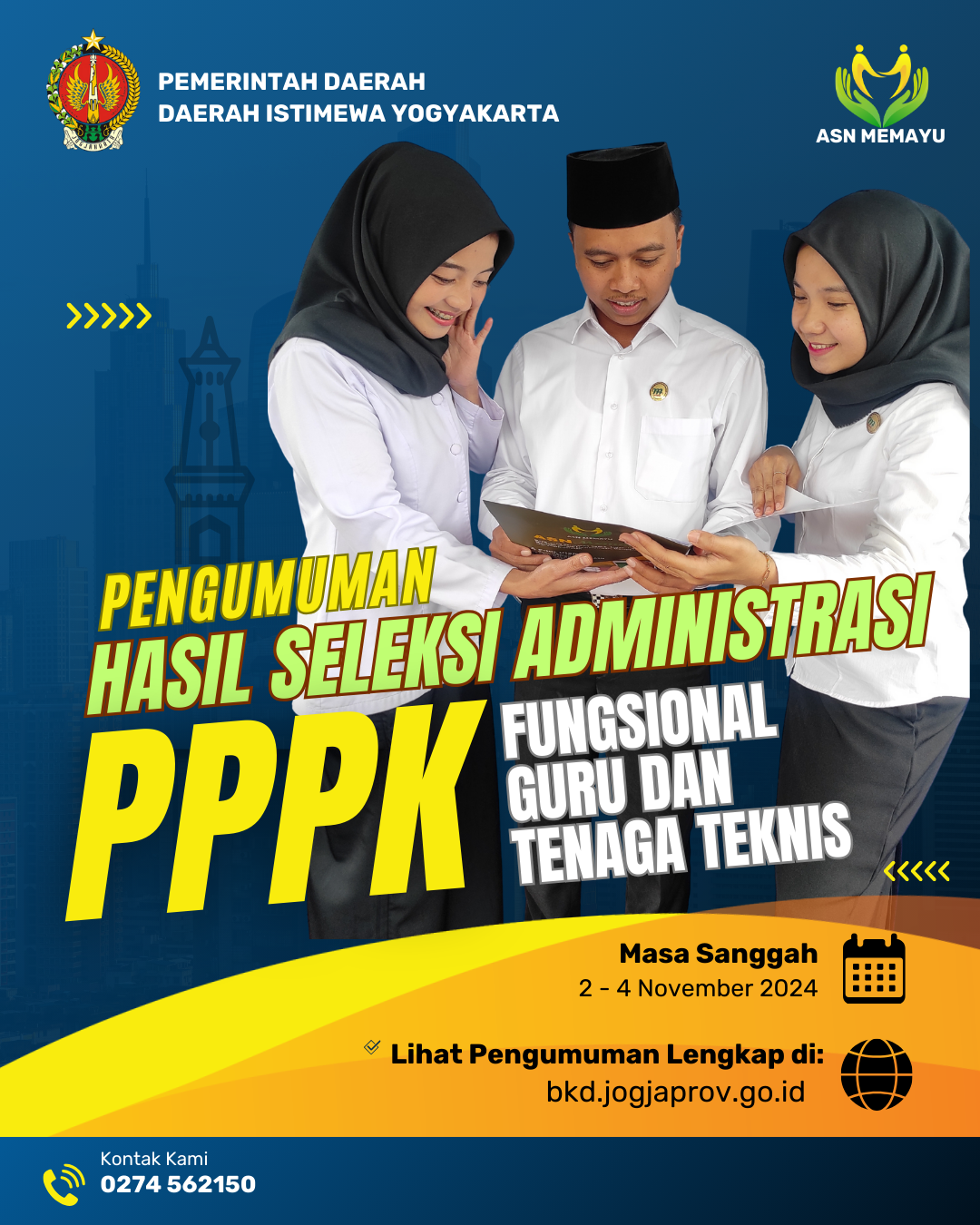 Pengumuman Hasil Seleksi Administrasi Seleksi Pengadaan PPPKJabatan Fungsional Guru Guru dan Jabatan Tenaga Teknis Pemda DIY Formasi 2024