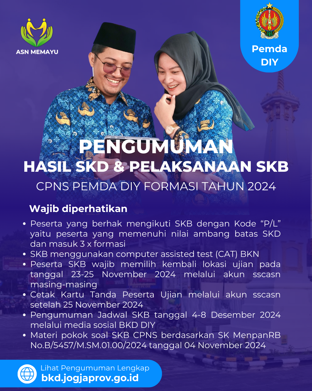 Pengumuman Hasil SKD CPD dan Pelaksanaan SKB CPNS Pemda DIY Formasi Tahun 2024