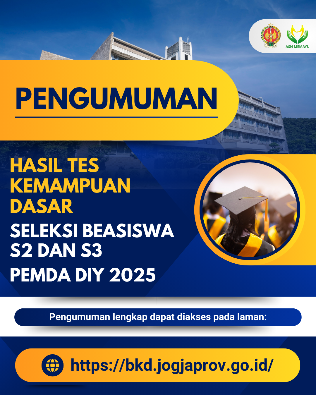 HASIL TES KEMAMPUAN DASAR PROGRAM BEASISWA TUGAS BELAJAR DAN IZIN BELAJAR DENGAN BANTUAN BIAYA APBD DIY TAHUN 2025